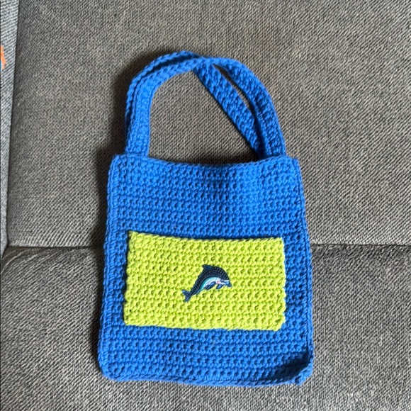 Blue and Green Crochet Tote Bag with Dolphin Design - Picture 1 of 1